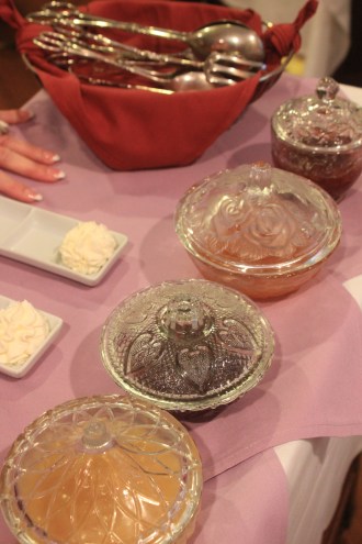 The homemade jams, curds and Devonshire cream are presented for customers to select from. 